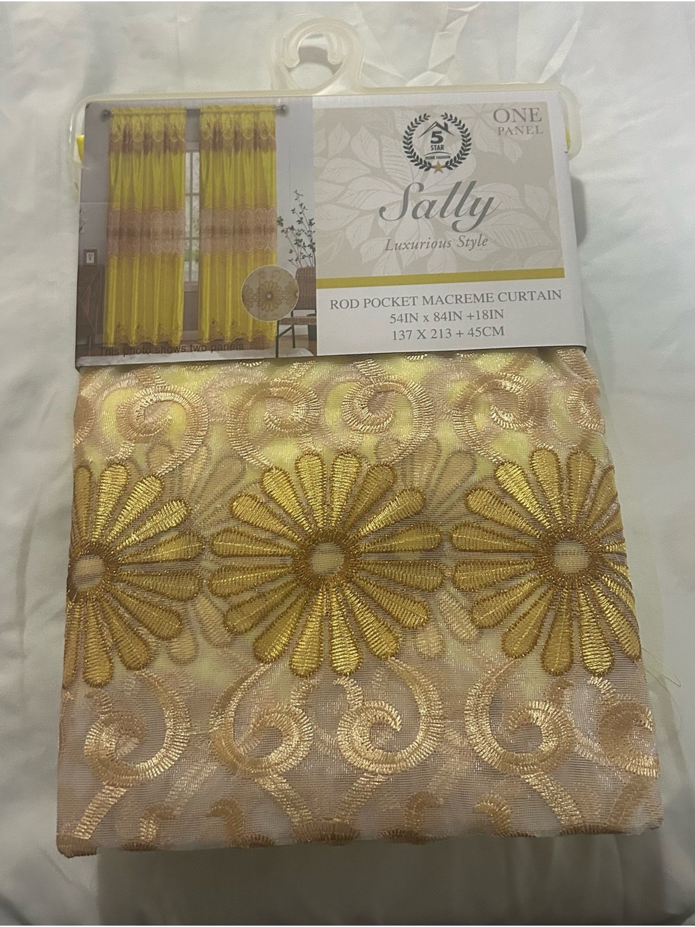 Gold Floral Rod Pocket Macrame Curtain Panel